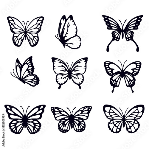 butterflies set of black and white clipart butterfly illustrations vector design