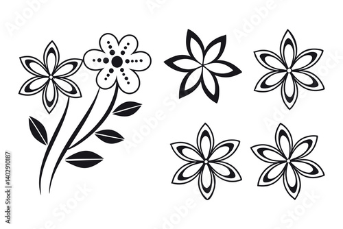 Abstract floral decoration flowers vector Design line art illustration silhouettes Floral vintage sketch   
