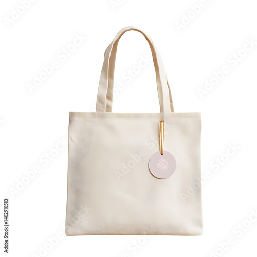 blank tote bag mockup with small Mother's Day badge attached, soft fabric, clean background