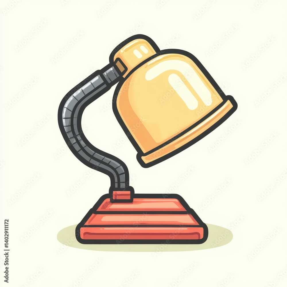 Office supplies cartoon stationery minimalist concept. A stylized lamp with a yellow shade and a red base, showcasing modern design elements. Office supplies cartoon stationery minimalist concept. A stylized lamp with a yellow shade and a red base, showcasing modern design elements.