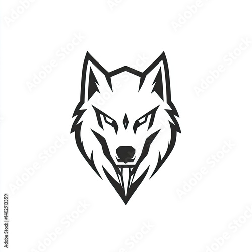 A stark minimalist illustration of a powerful wolfs head facing forward