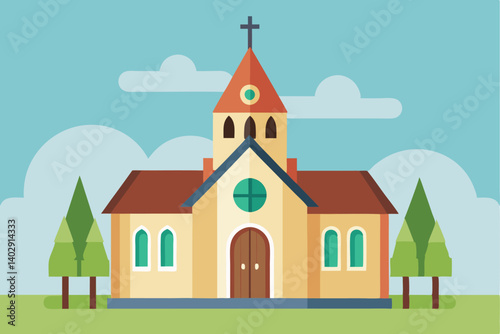 Flat design christian church building Vector illustration