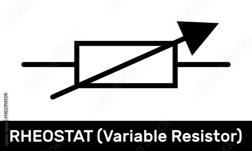 Rheostat or Variable Resistor Icon. Rectangular Rheostat Symbol. IEC Standard Rheostat or Variable Resistor Schematic Diagram