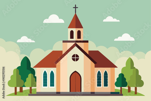 Flat design christian church building Vector illustration