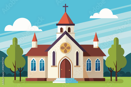 Flat design christian church building Vector illustration
