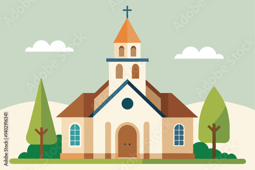 Flat design christian church building Vector illustration