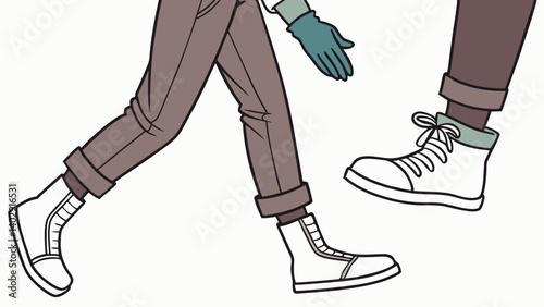 Cartoon legs and hands. Legs in boots and gloved hands. Vector isolated illustration set 