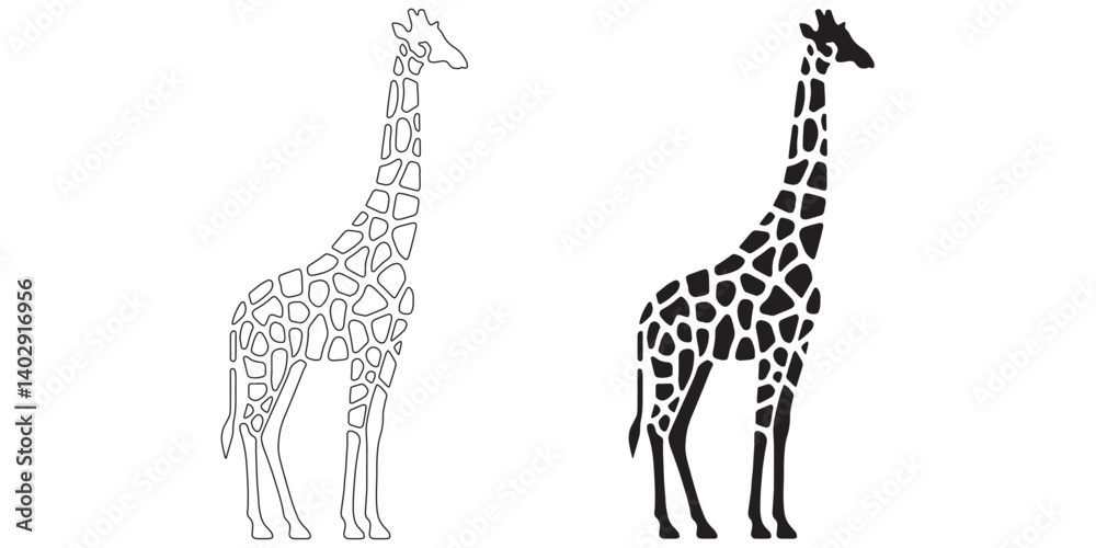 Fototapeta premium Cute giraffe silhouette drawn with smooth lines – ideal for eco-friendly branding – giraffe icon – giraffe illustration – giraffe lineart – giraffe line art