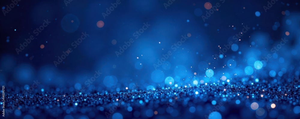 Dark blue mystical night sky with glitter bokeh and glowing art elements, glow, glitter Dark blue mystical night sky with glitter bokeh and glowing art elements, glow, glitter