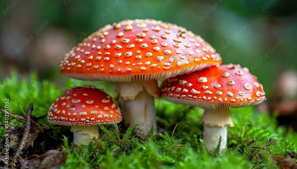 Poisonous mushrooms in mossy forest Poisonous mushrooms in mossy forest