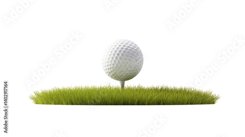 Golf ball on tee set on grass against a black background