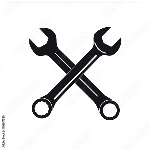 Isolated steel wrenches and a spanner, chrome tools for industrial repair work.