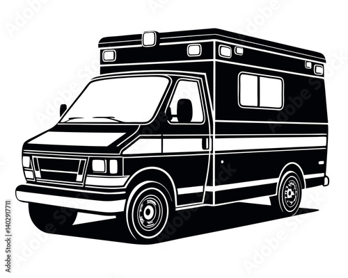 Isolated vector illustration of red and white emergency medical van.