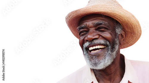 Cheerful Cuban Elderly Individual Laughing Against Pink Backdrop - Stock Image.