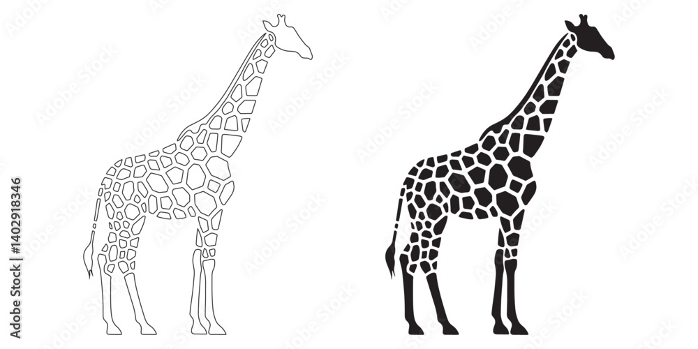 Obraz premium Elegant giraffe silhouette with clean lines – giraffe vector – giraffe illustration – giraffe lineart – giraffe icon – giraffe line art