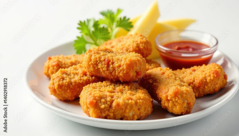 chicken nuggets and dipping sauce on white background , dinner, take away food chicken nuggets and dipping sauce on white background , dinner, take away food
