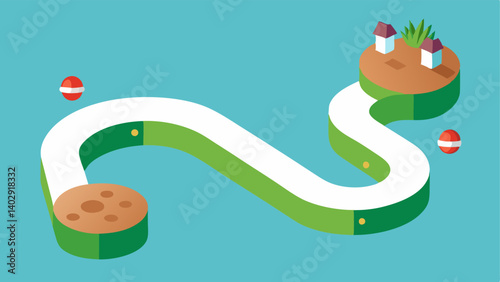 Sensory Pathway A winding pathway made from different materials like grass wood and rubber. Feet stepping onto the different surfaces illustrating the tactile experience.