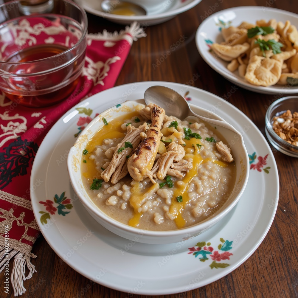 Creamy Chicken and Barley Soup with Roasted Chicken Autumnal Garnish Creamy Chicken and Barley Soup with Roasted Chicken Autumnal Garnish