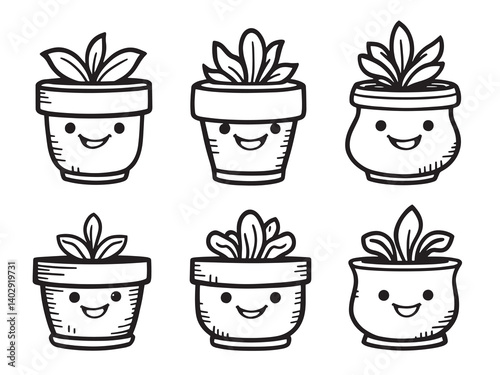 Plant Pot set line art