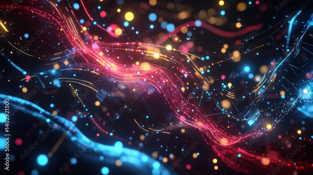 Abstract Digital Art: Vibrant Waves of Light and Color