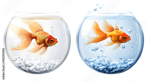 Goldfish in Transparent Fishbowl: Vibrant Aquarium Decoration with Isolated Background