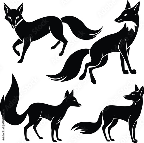 Minimalist Fox Silhouettes - Wildlife Art in Black and White