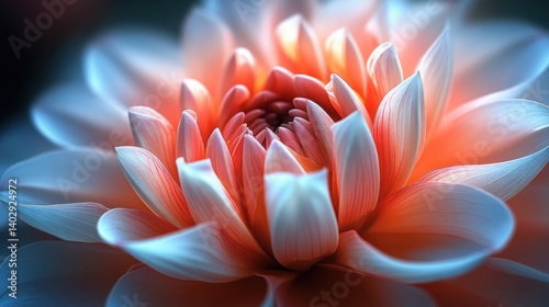 Peach Dahlia Flower Close-Up with Dreamy Soft Lighting and Delicate Petals