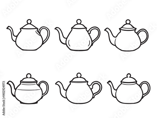 Teapot set line art illustration