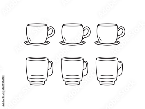Minimal Coffee Mugs in Hand Drawn Line Style