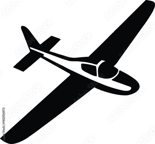 Black and white silhouette of a glider plane, perfect for branding, digital art, and transportation-related design.