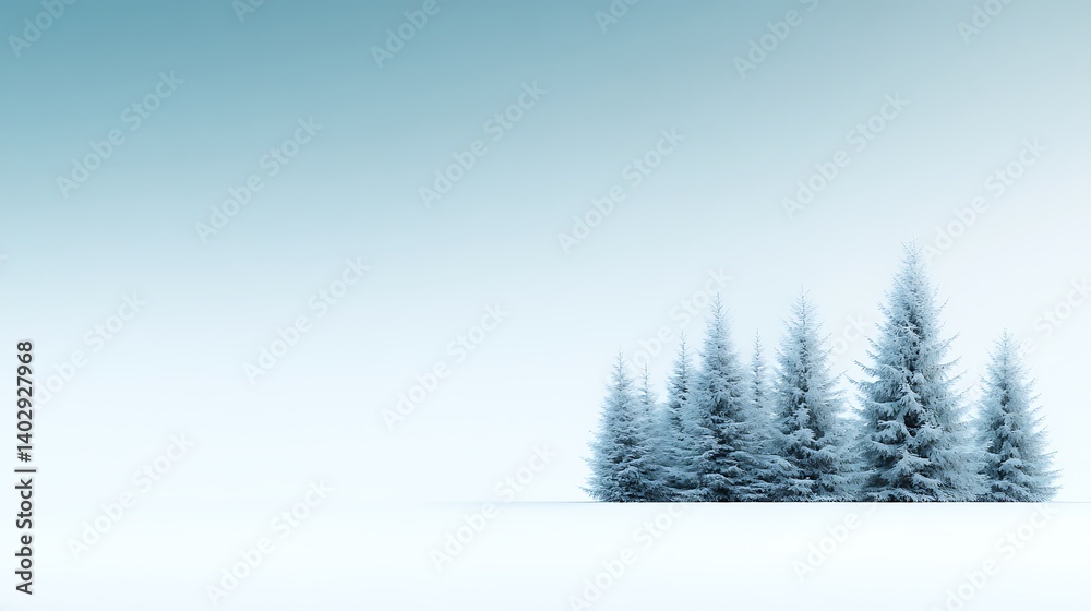 Winter Forest Scene: Snowy Fir Trees Against a Blue Sky Winter Forest Scene: Snowy Fir Trees Against a Blue Sky