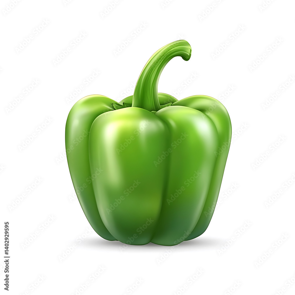 A fresh crunchy bell pepper with a vibrant green color and smooth skin, isolated white background, hyperrealism art style A fresh crunchy bell pepper with a vibrant green color and smooth skin, isolated white background, hyperrealism art style