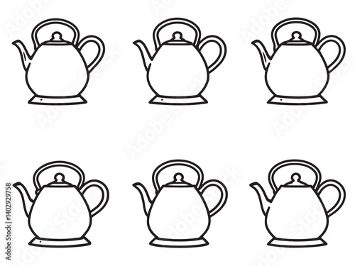 Tea Kettle Line Drawing Collection on White