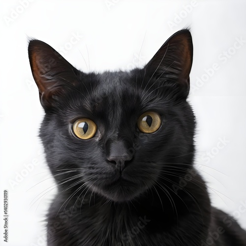 Close-up Portrait of a Black Cat with Yellow Eyes