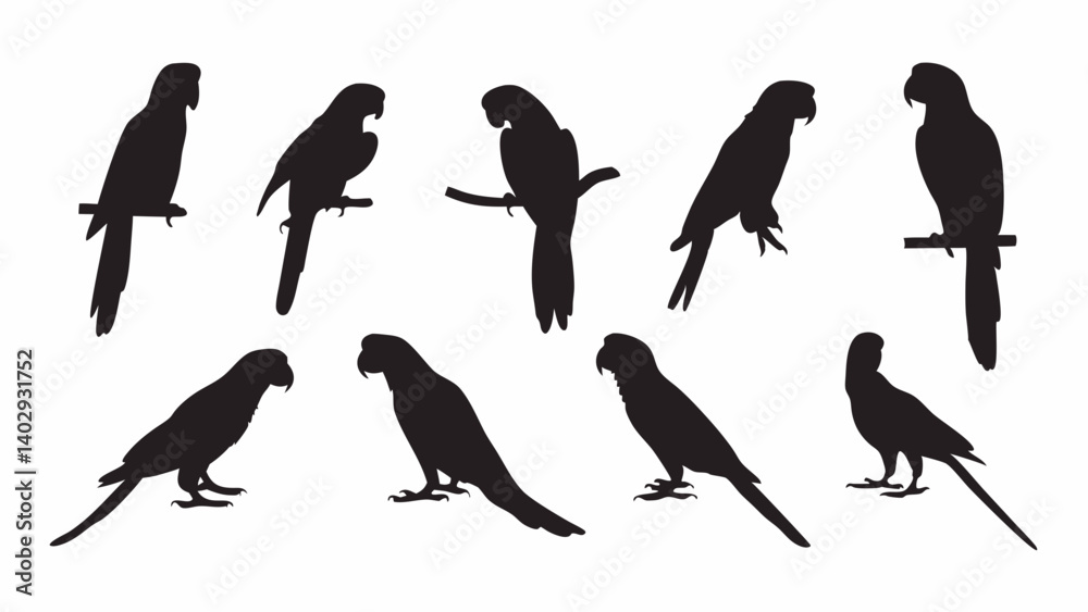 Obraz premium Parrot Macaw silhouette vector set