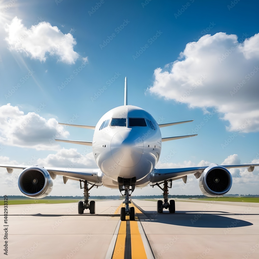 Naklejka premium Airplane on Runway, Front View
