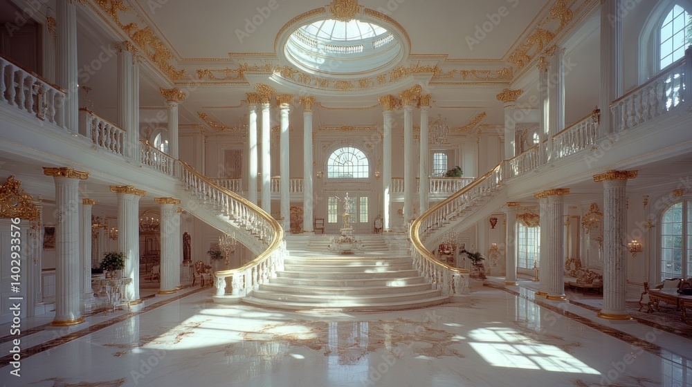 Obraz premium Opulent Grand Foyer with Sweeping Staircase and Soaring Columns