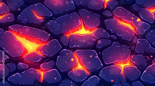 Seamless Pixel Art Lava Texture Featuring Hot Magma and Volcanic Rock Background Design