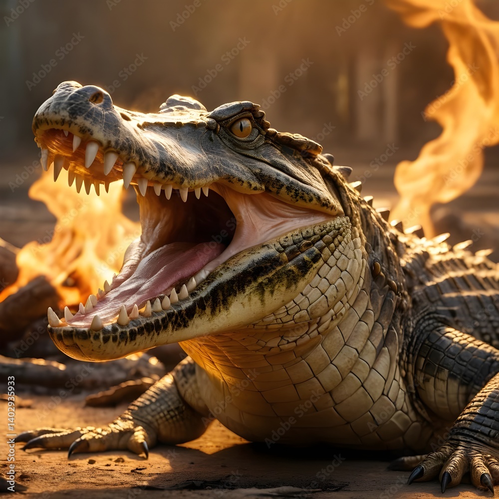 Obraz premium Fierce Alligator at Sunset