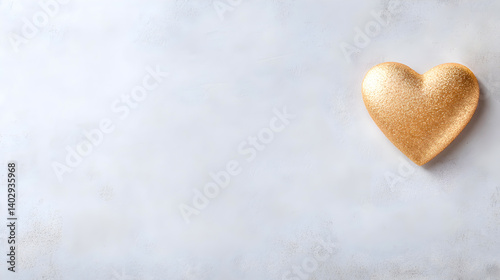 Golden heart shape on a light textured background symbolizing love and affection in a minimalist style, perfect for romantic themes and celebrations, love concept