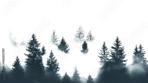 Serene Misty Forest Silhouette: Nature's Tranquility Captured in a Striking Image
