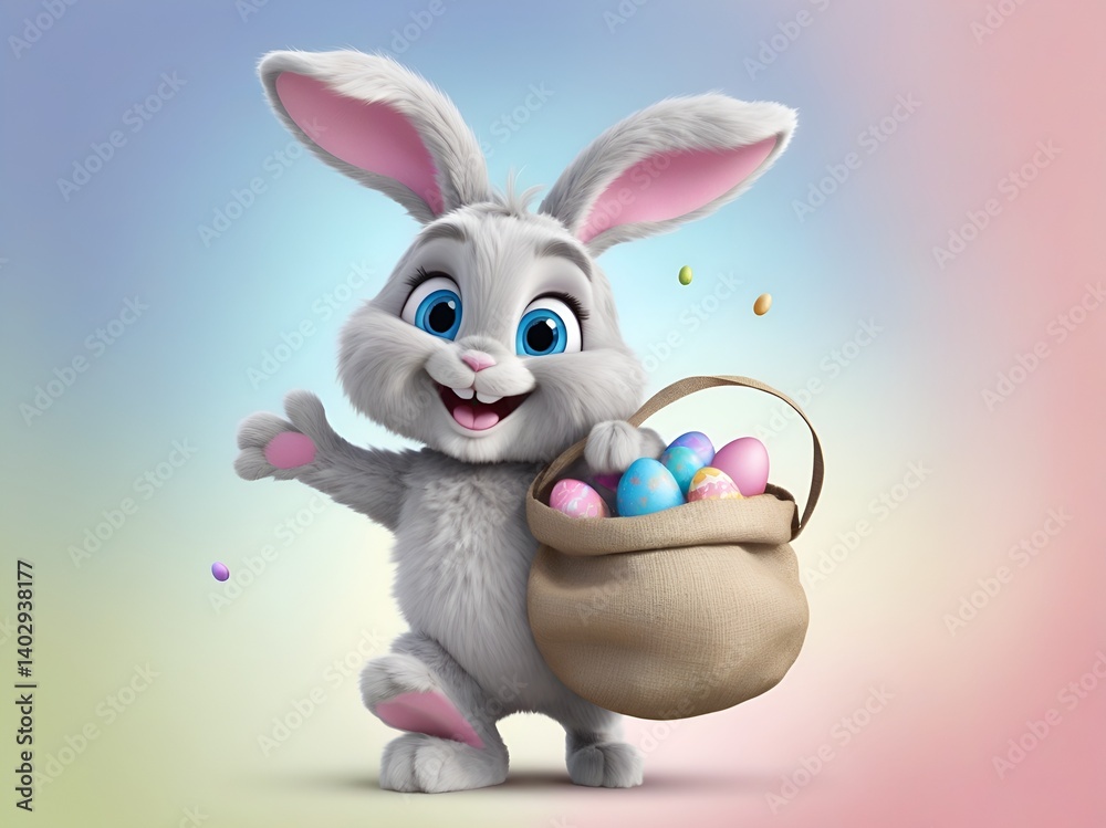 Fototapeta premium Cute Easter Bunny with a Bag of Eggs