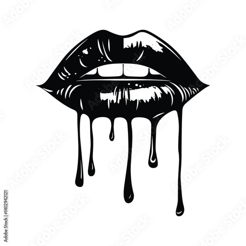 Vector illustration of red lips with a fluid drip resembling a splash of paint