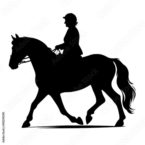 Elderly woman riding horse silhouette illustration