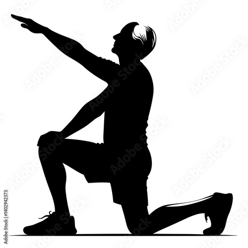 Elderly man in athletic pose silhouette illustration