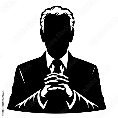 Elderly man with folded hands silhouette illustration