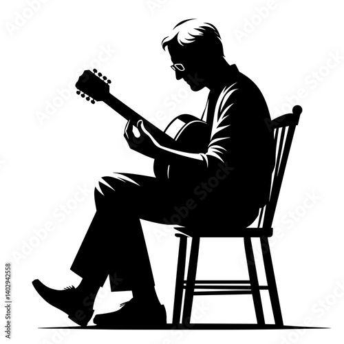 Elderly man playing guitar silhouette illustration