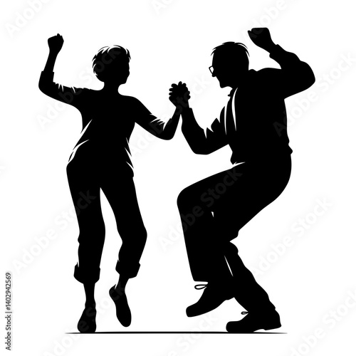 Elderly couple dancing together silhouette illustration