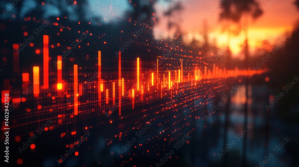 Fototapeta premium Digital Sunset: Data Visualization at Dusk