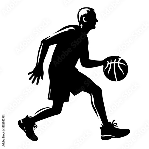 Elderly man playing basketball silhouette illustration